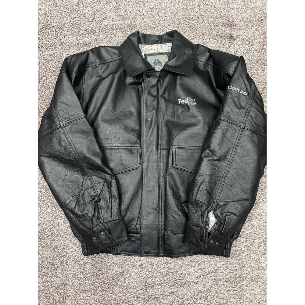 Burk's Bay FedEx Freight Leather Jacket L President's Safety Team Black Bomber